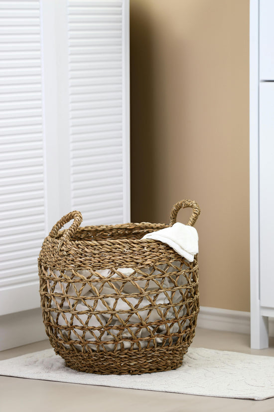 Large water hyacinth basket for modern living rooms – handwoven eco home decoration